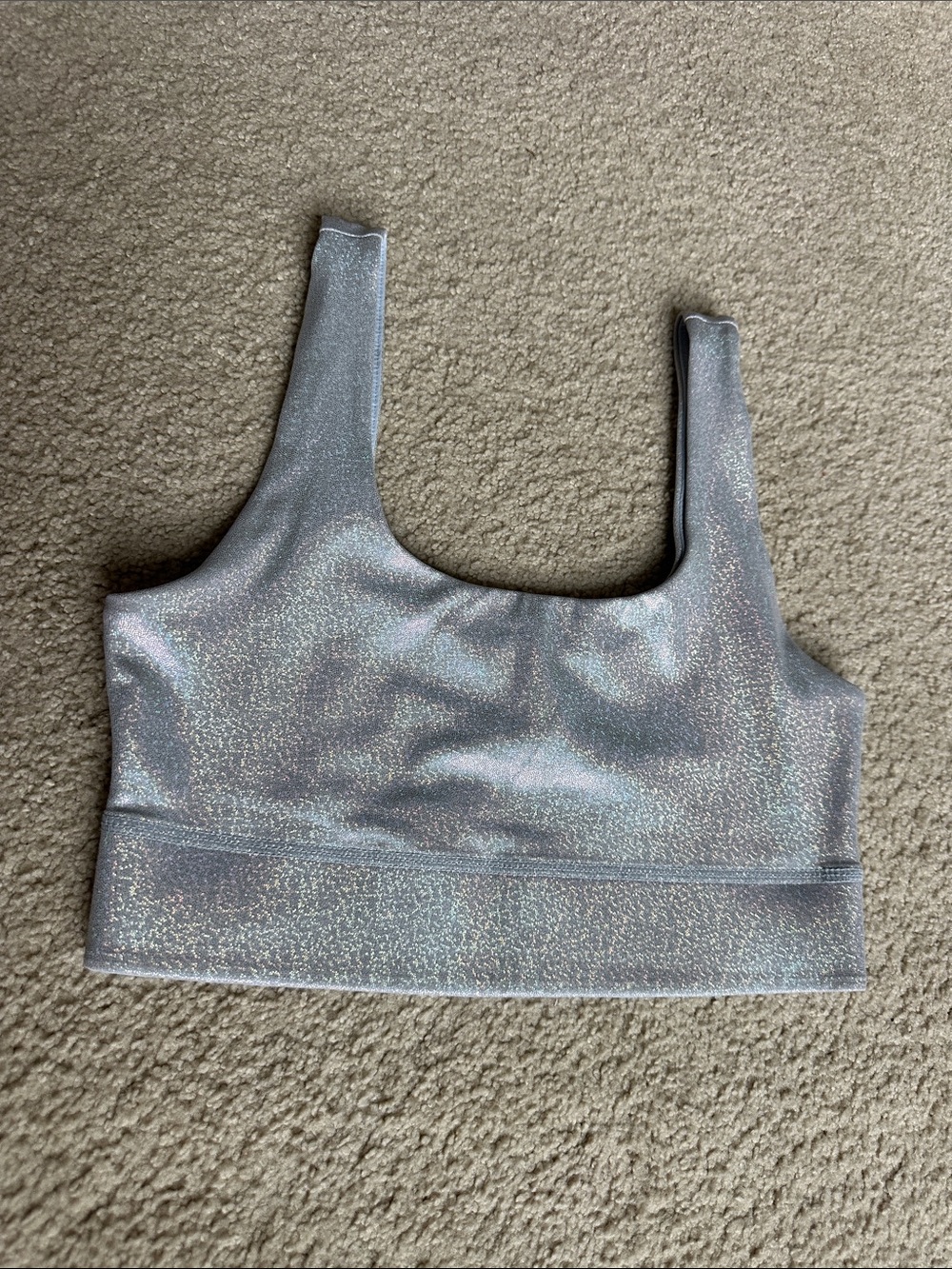 Shimmery Iridescent Fabletics Scoop Neck Sports Bra in small